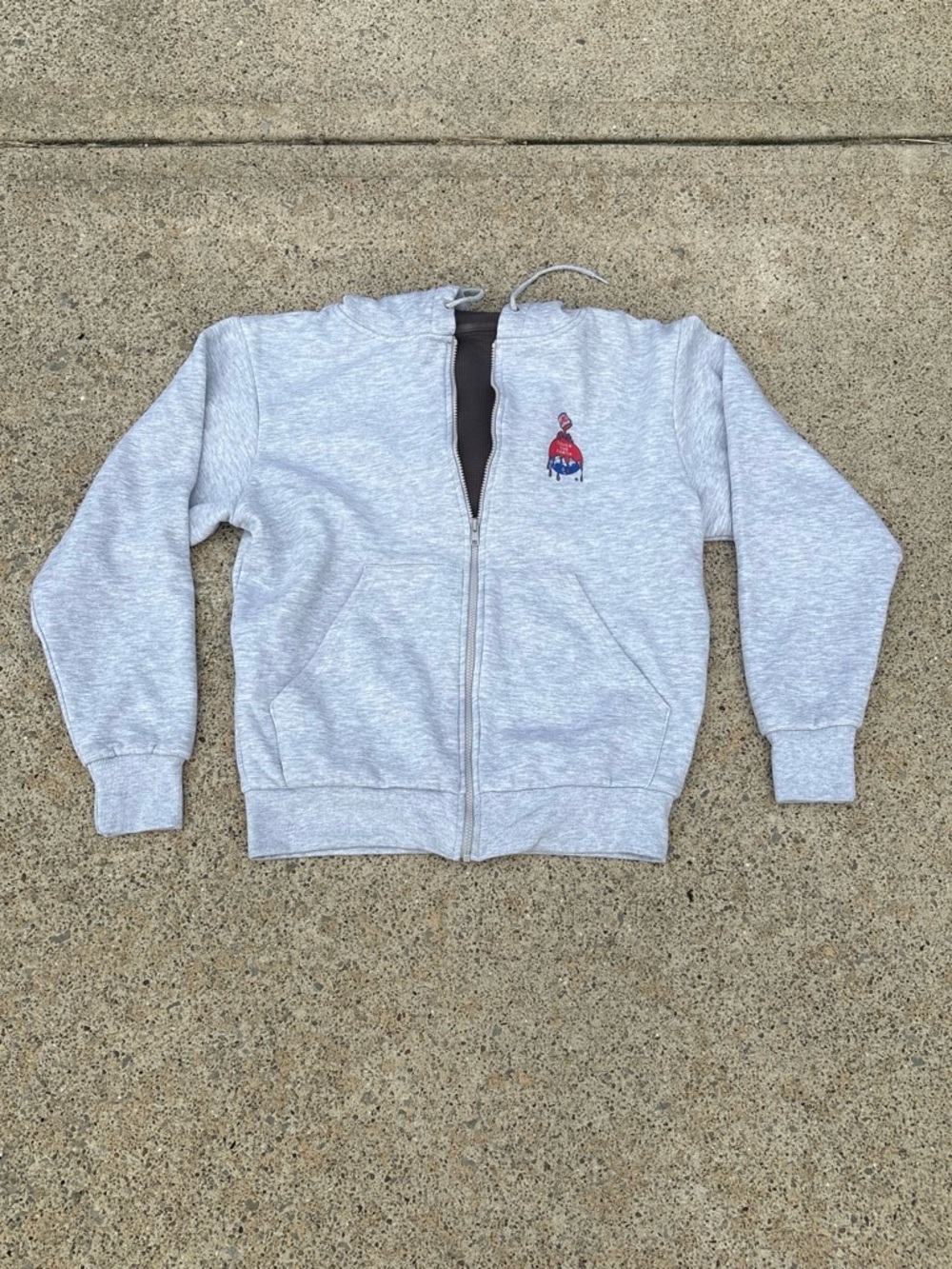 Light Gray Kids Zip Hoodie with Red/Blue Patch